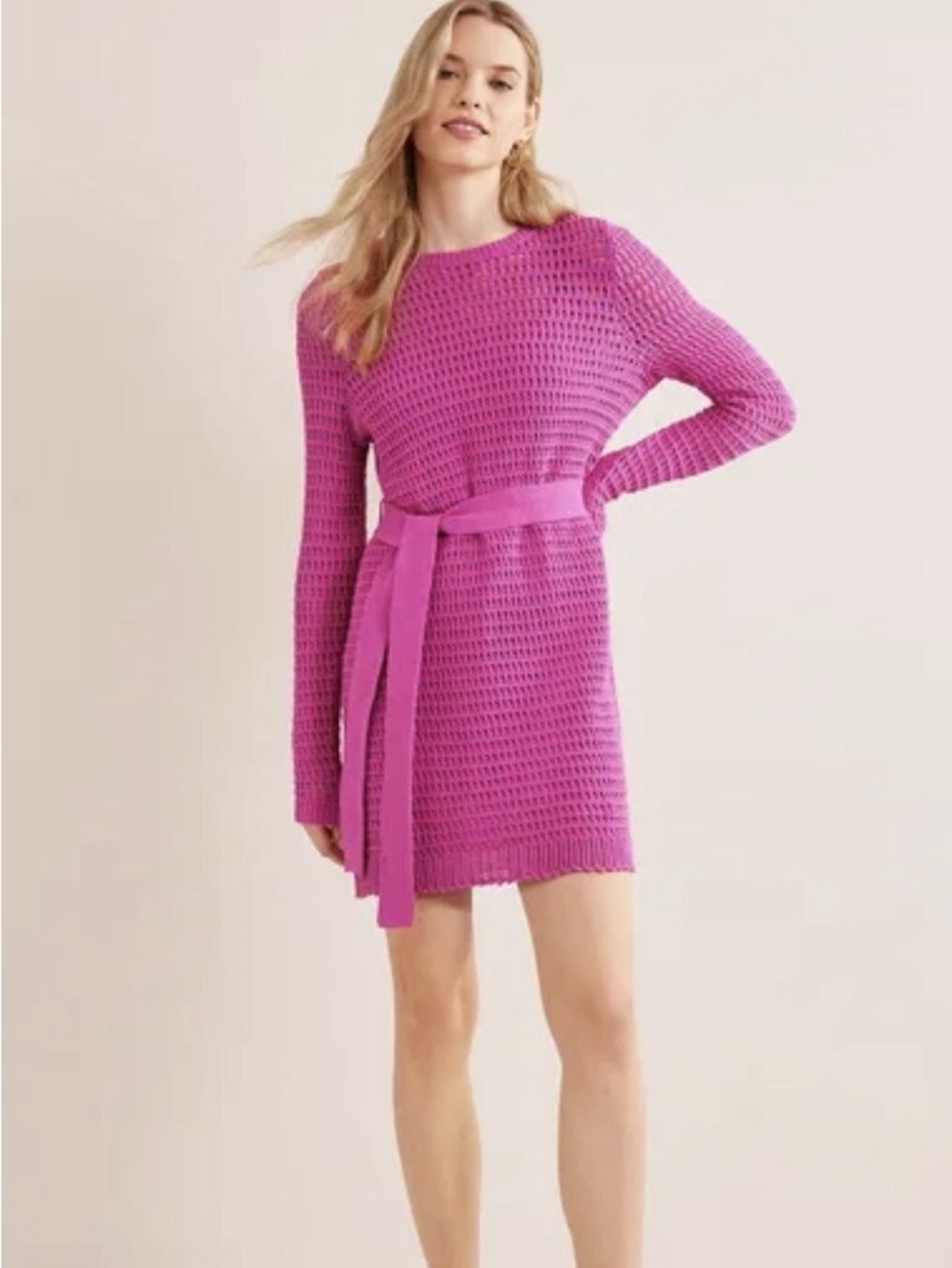 Boden Crochet Knit Dress in Fuschia Pink Size 12
